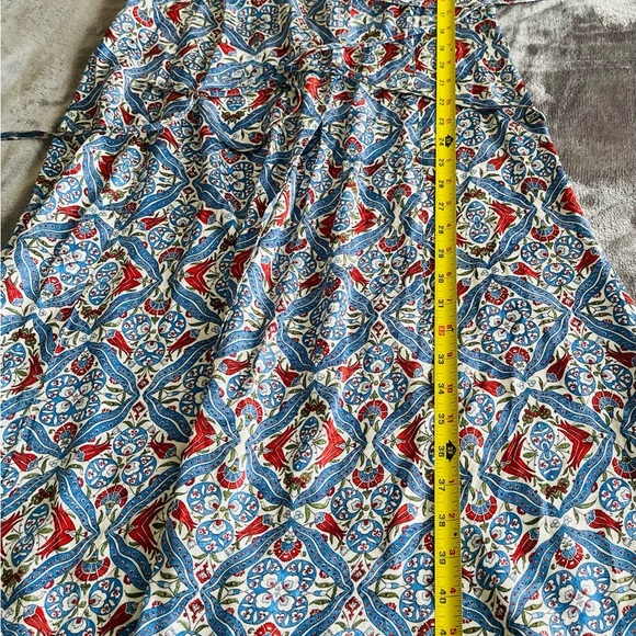Zara Blue Print Crossed Midi Dress size M Blue Red Paisley Floral Print - Picture 11 of 13